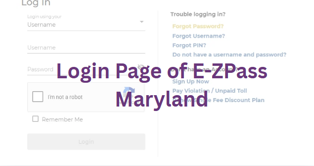 Login Page of E-ZPass Maryland